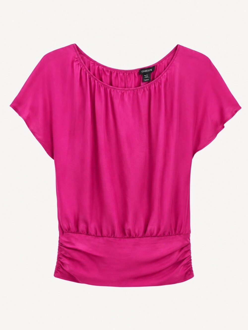 Chico’s XS Fuchsia Pink Silk Flutter Sleeve Blouse NWOT
Description: